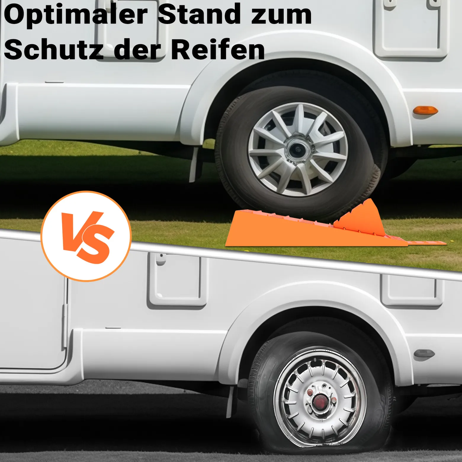Wiltec Auffahrkeil für Wohnwagen 2 Stück 3,5 t Traglast, Unterlegkeile mit Stopper und Auffahrhilfe, Ausgleichskeile aus Kunststoff mit Transporttasche