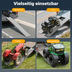 Wiltec Auffahrrampe 228 cm 680 kg für ATV Quad Motorrad, Aluminium Auffahrschiene faltbar, Verladerampe rutschsicher