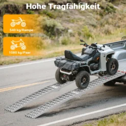 Wiltec Auffahrrampe 310 cm 540 kg für ATV Quad Motorrad, Aluminium Auffahrschiene faltbar, Verladerampe rutschsicher