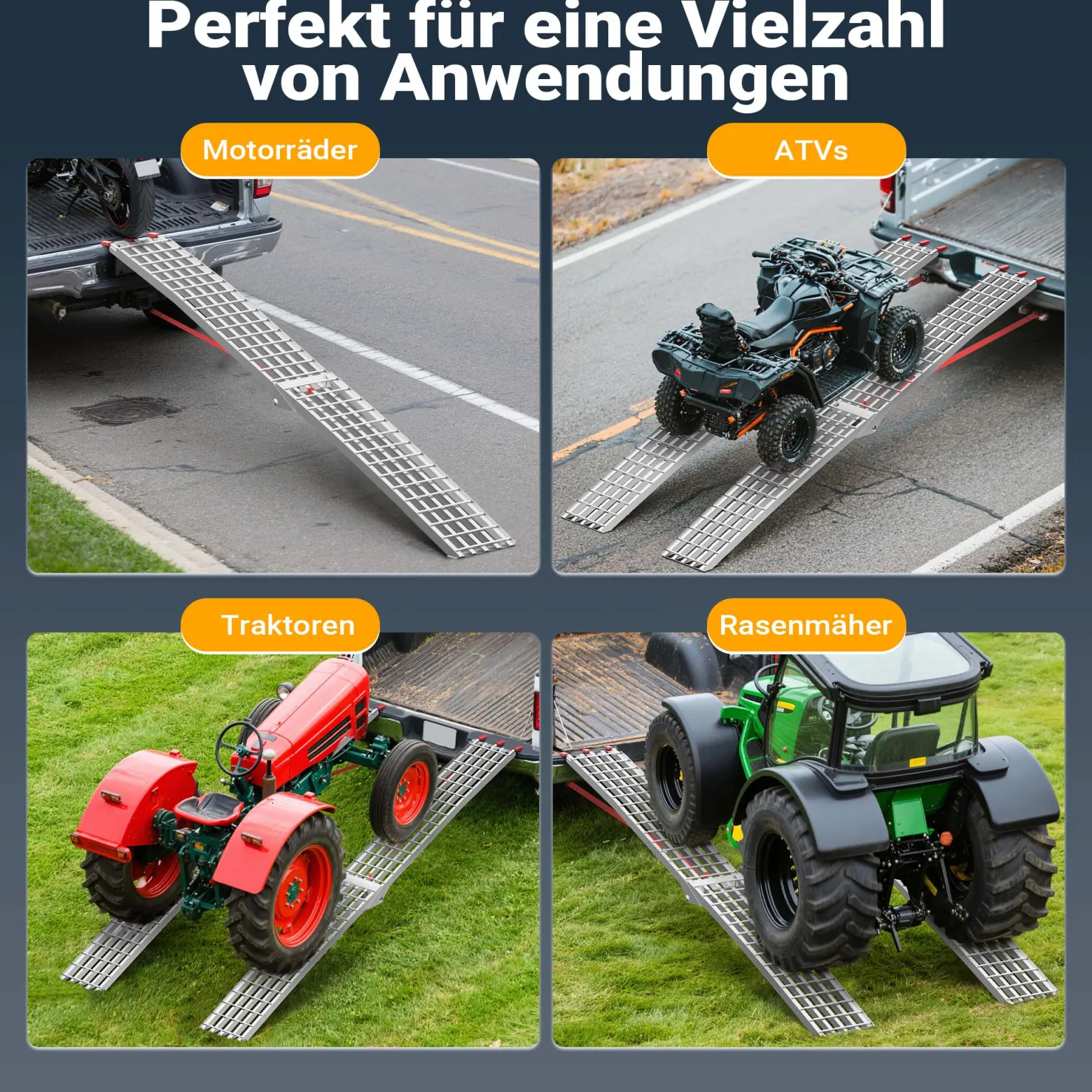 Wiltec Auffahrrampe 310 cm 540 kg für ATV Quad Motorrad, Aluminium Auffahrschiene faltbar, Verladerampe rutschsicher