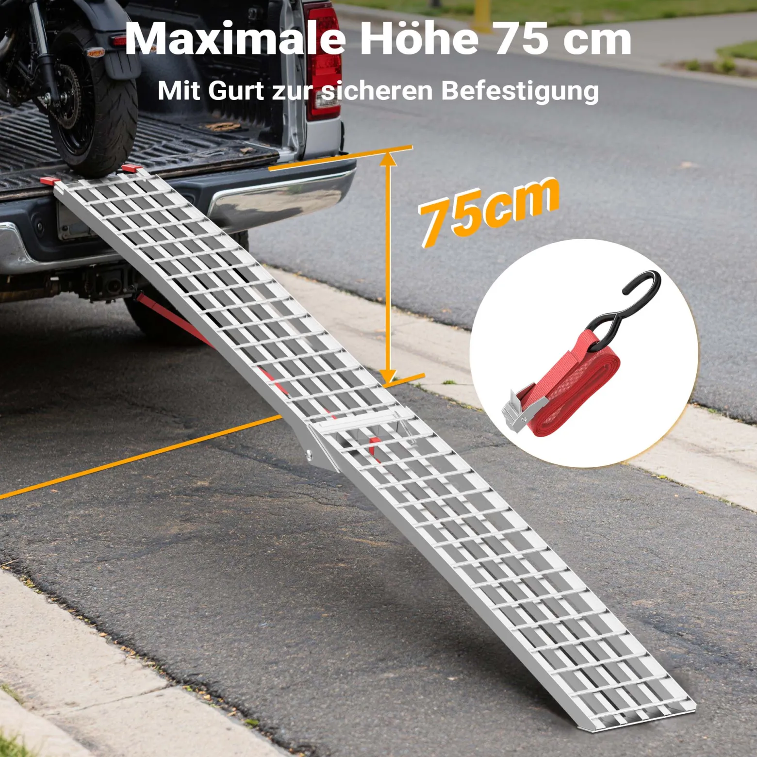 Wiltec Auffahrrampe 310 cm 540 kg für ATV Quad Motorrad, Aluminium Auffahrschiene faltbar, Verladerampe rutschsicher