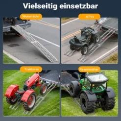 Wiltec Auffahrrampe 226 cm 340 kg für ATV Quad Motorrad, Aluminium Auffahrschiene faltbar, Verladerampe rutschsicher