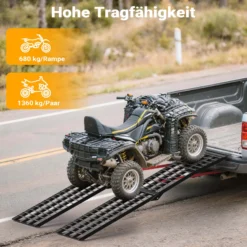 Wiltec Auffahrrampe 274 cm 680 kg für ATV Motorrad Quad, Aluminium Auffahrschiene faltbar, Verladerampe rutschsicher
