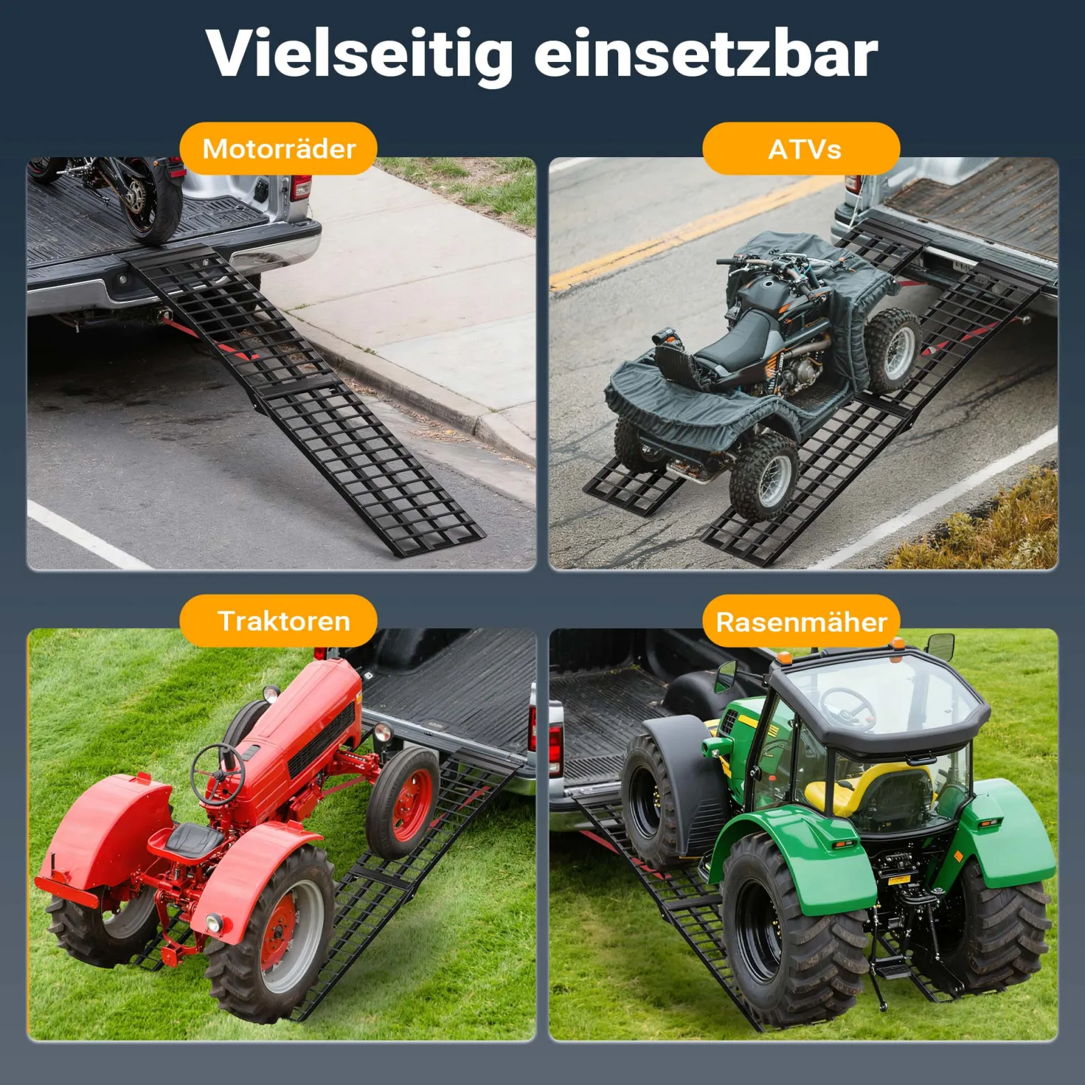 Wiltec Auffahrrampe 274 cm 680 kg für ATV Motorrad Quad, Aluminium Auffahrschiene faltbar, Verladerampe rutschsicher