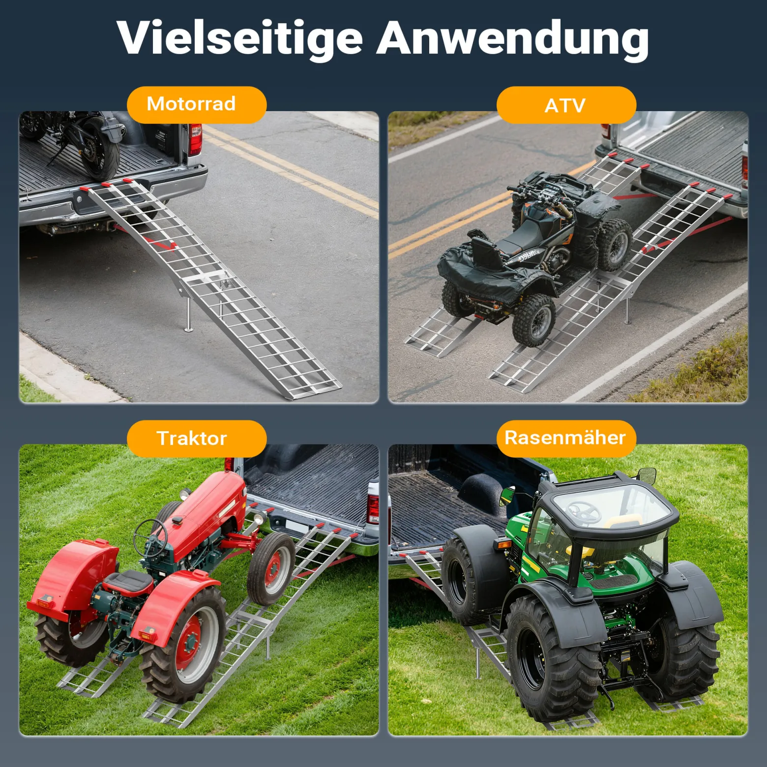 Wiltec Auffahrrampe 226 cm 680 kg für ATV Motorrad Quad, Aluminium Auffahrschiene faltbar, Verladerampe rutschsicher