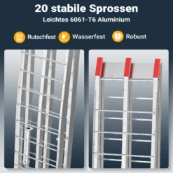 Wiltec Auffahrrampe 226 cm 680 kg für ATV Motorrad Quad, Aluminium Auffahrschiene faltbar, Verladerampe rutschsicher