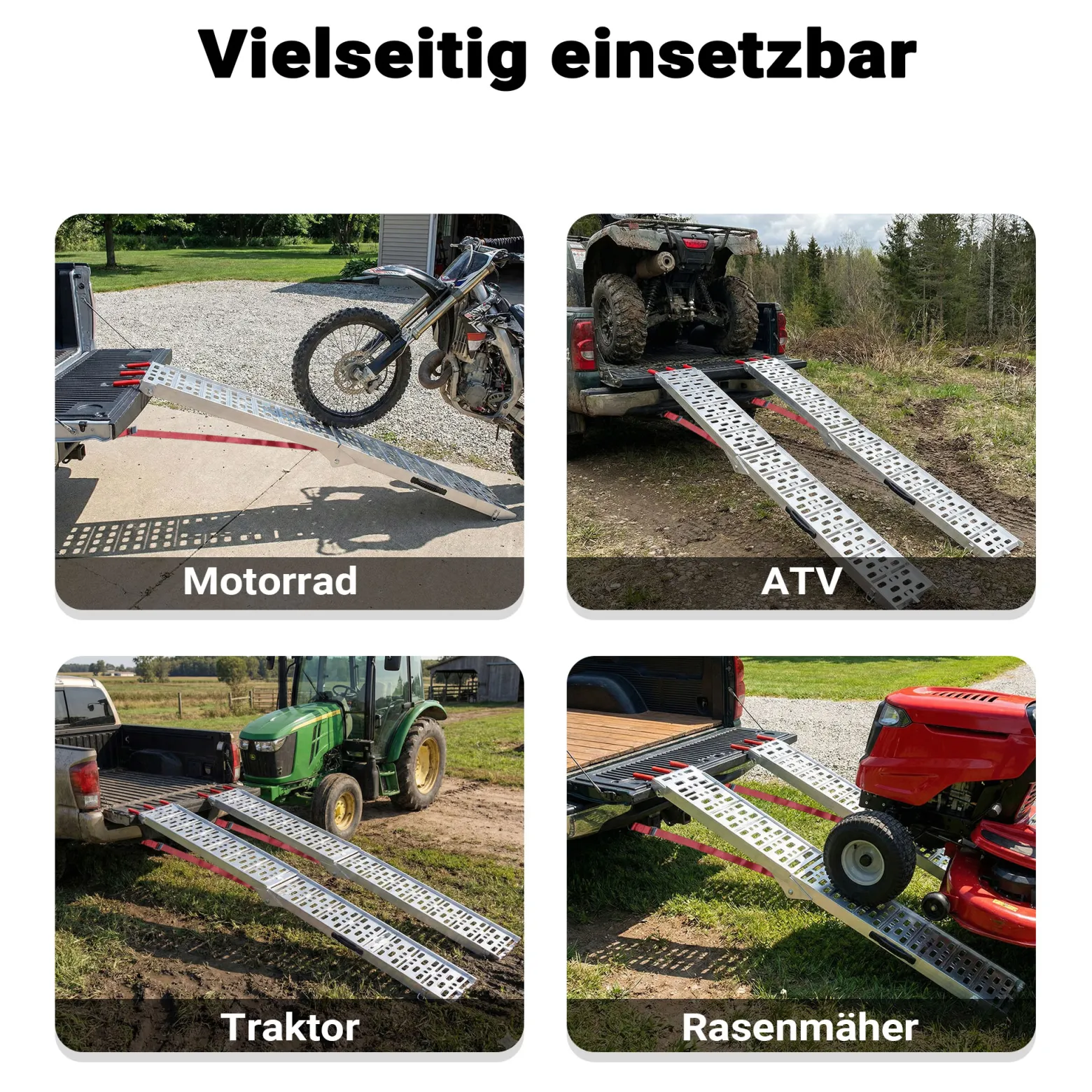 Wiltec Auffahrrampe 226 cm 340 kg für Motorrad ATV Quad, Aluminium Auffahrschiene faltbar, Verladerampe rutschsicher