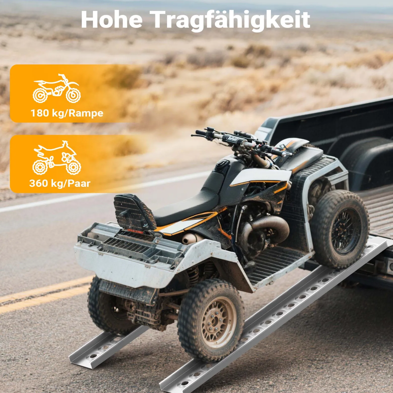 Wiltec Auffahrrampe 163 cm 180 kg für Motorrad ATV Quad, Aluminium Auffahrschiene, Verladerampe rutschsicher