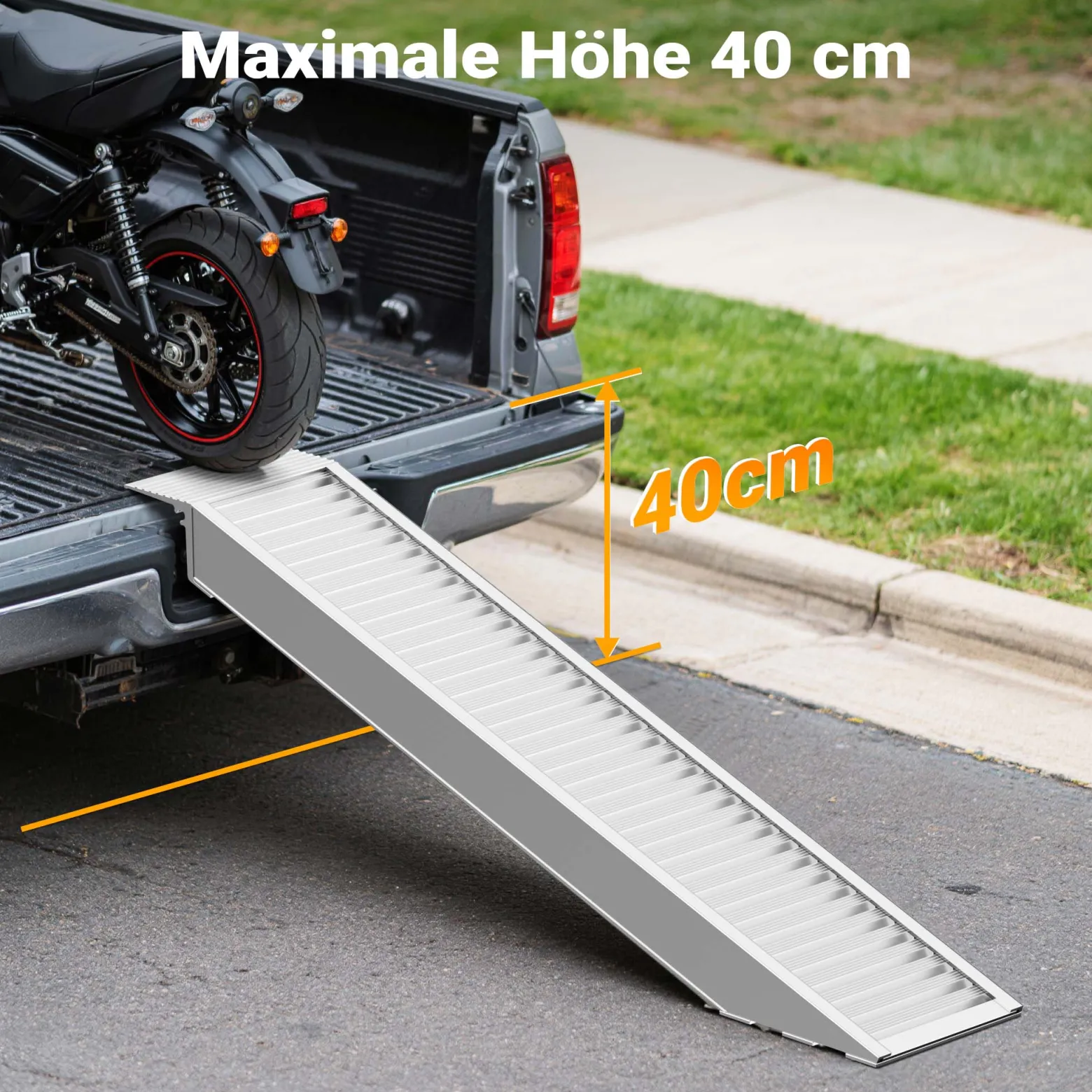Wiltec Auffahrrampe 161 cm 2025 kg für Motorrad ATV Quad, Aluminium Auffahrschiene, Verladerampe rutschsicher