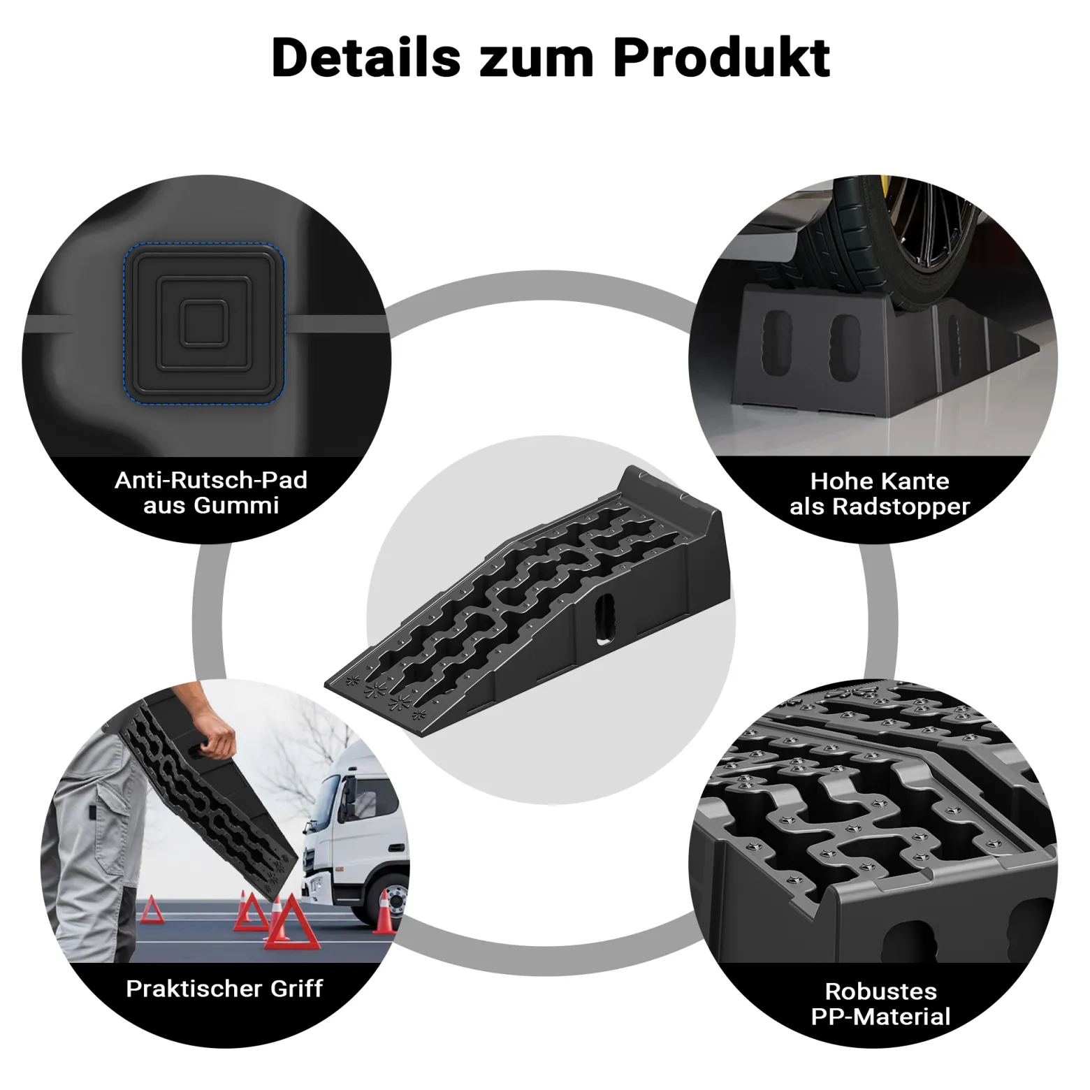 Wiltec Auffahrrampe für Pkw 2er Set bis 5 t Traglast, robuste Autorampen aus PP, Unterlegkeile 90,5 x 30 x 21,5 cm, Auffahrkeile mit rutschsicherem Boden, ideal für Wartungsarbeiten