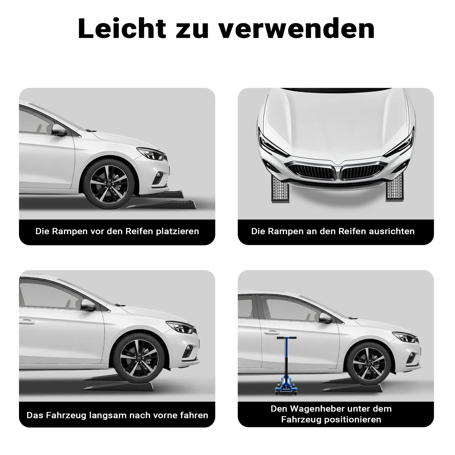 Wiltec Auffahrrampen extra flach 2 Stück aus Kunststoff bis 3 t Autorampe Pkw, Rampe Auto Kfz Rampe