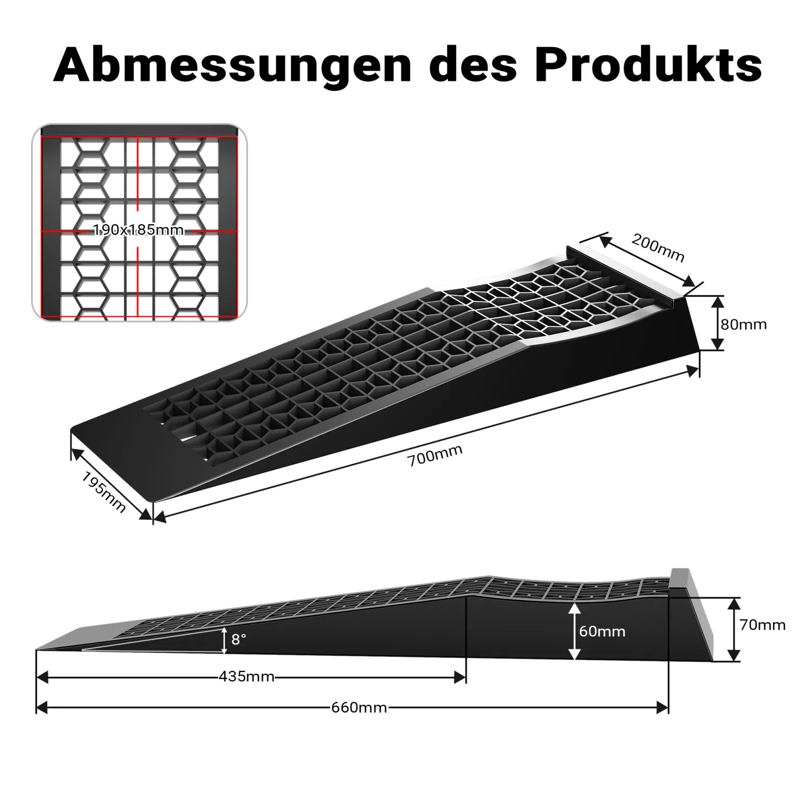 Wiltec Auffahrrampen extra flach 2 Stück aus Kunststoff bis 3 t Autorampe Pkw, Rampe Auto Kfz Rampe