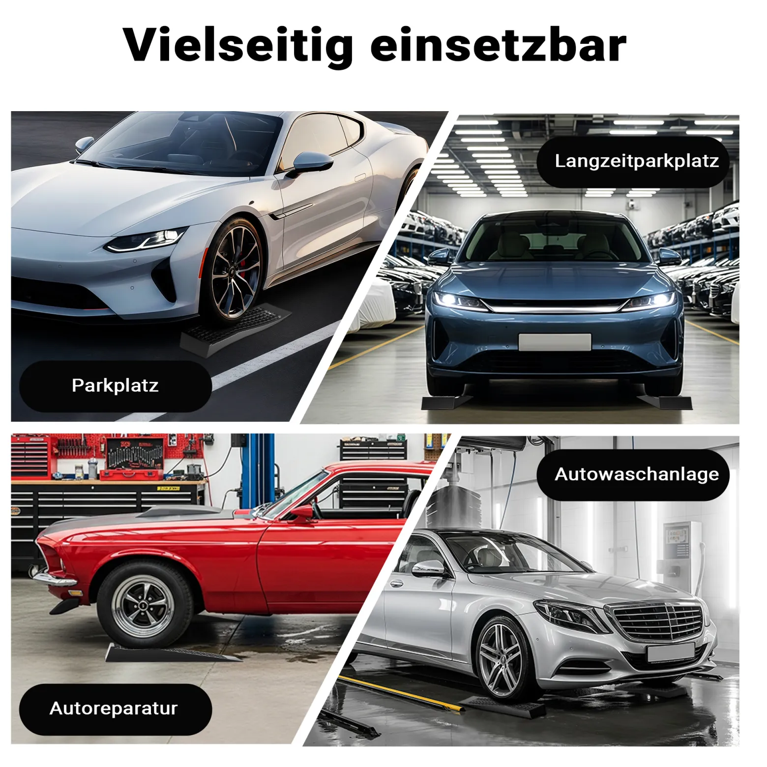 Wiltec Auffahrrampen extra flach 2 Stück aus Kunststoff bis 3 t Autorampe Pkw, Rampe Auto Kfz Rampe