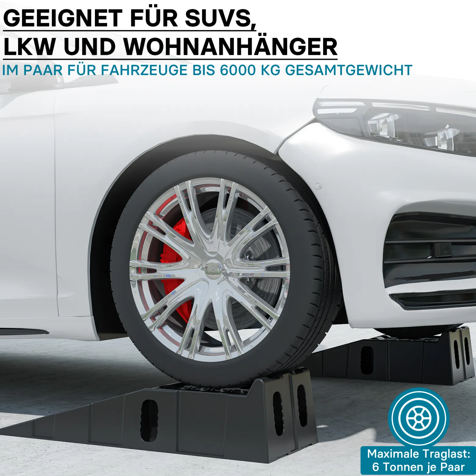 Wiltec Auffahrrampen rutschfest 2 Stück aus Kunststoff bis 6 t Autorampe Pkw Auto Kfz Rampe