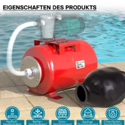 Wiltec Ausdehnungsgefäß 24 Liter, Membrankessel für Hauswasserwerke und Druckerhöhungsanlagen mit EPDM Membran