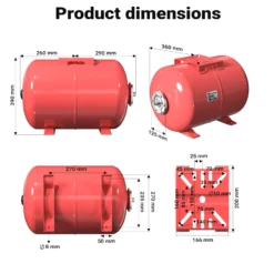 Wiltec Ausdehnungsgefäß 50 Liter, horizontaler Membrankessel für Hauswasserwerke und Druckerhöhungsanlagen mit EPDM Membran