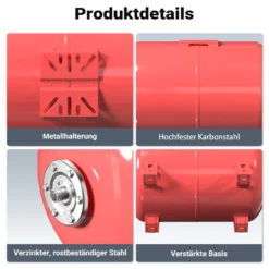 Wiltec Ausdehnungsgefäß 100 Liter, horizontaler Membrankessel für Hauswasserwerke und Druckerhöhungsanlagen mit EPDM Membran