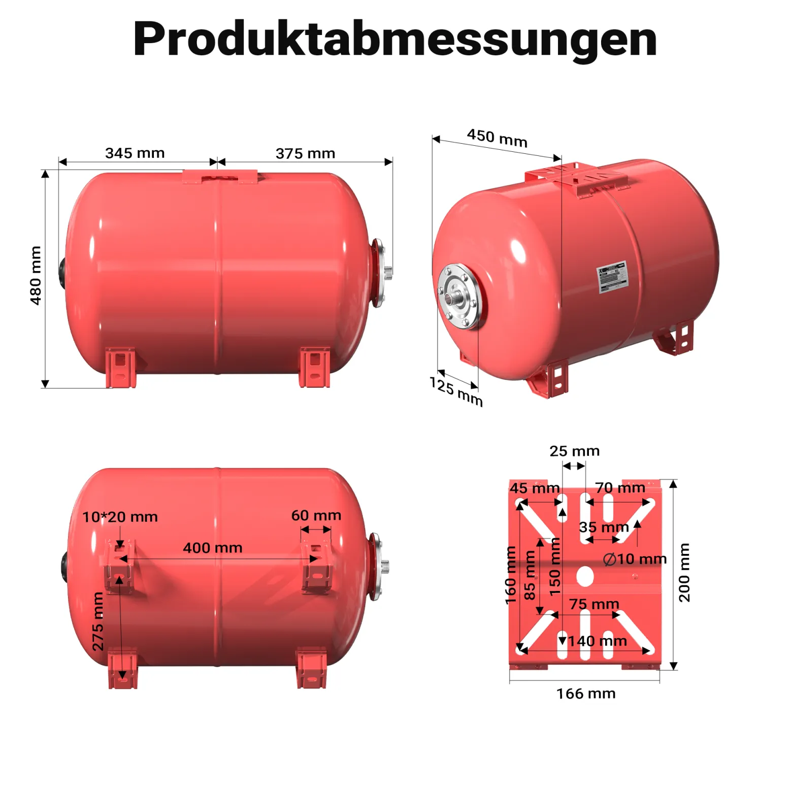 Wiltec Ausdehnungsgefäß 100 Liter, horizontaler Membrankessel für Hauswasserwerke und Druckerhöhungsanlagen mit EPDM Membran