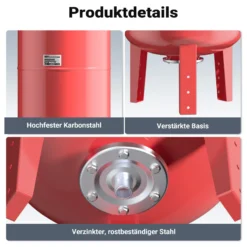 Wiltec Ausdehnungsgefäß 50 Liter, vertikaler Membrankessel für Hauswasserwerke und Druckerhöhungsanlagen mit EPDM Membran