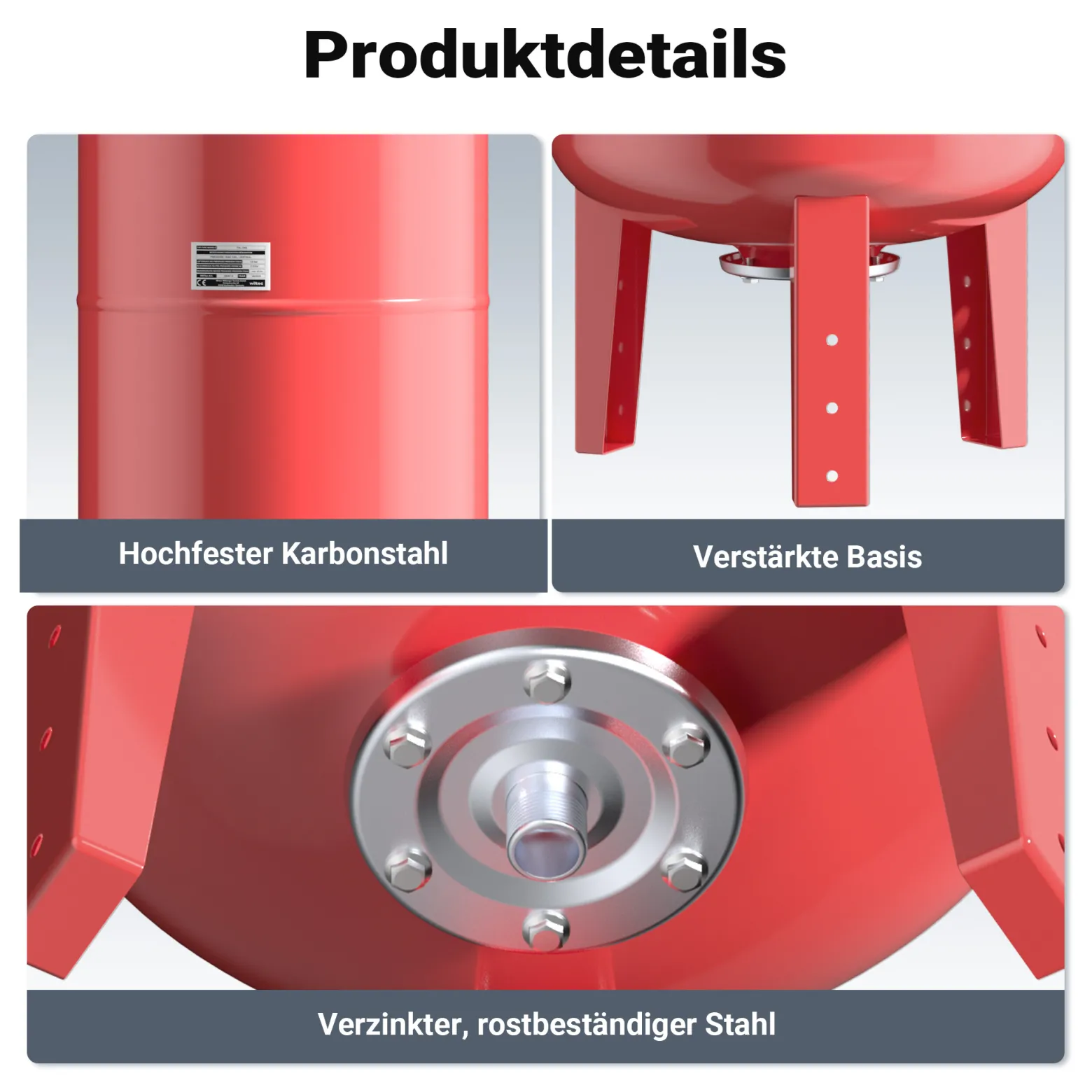 Wiltec Ausdehnungsgefäß 50 Liter, vertikaler Membrankessel für Hauswasserwerke und Druckerhöhungsanlagen mit EPDM Membran