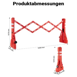 Wiltec ausziehbares Absperrgitter 200 cm aus Kunststoff, Scherengitter mit Reflektorband, Baustellenabsperrung befüllbar und faltbar, Absperrung für Verkehr