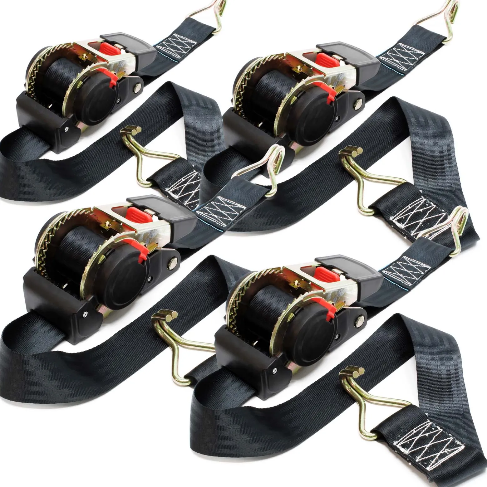 Wiltec Automatik Zurrgurt 4er Set 750 daN Zuglast 3 m x 50mm PES Spanngurt mit S-Haken selbstaufrollend, ideal für Autotransport