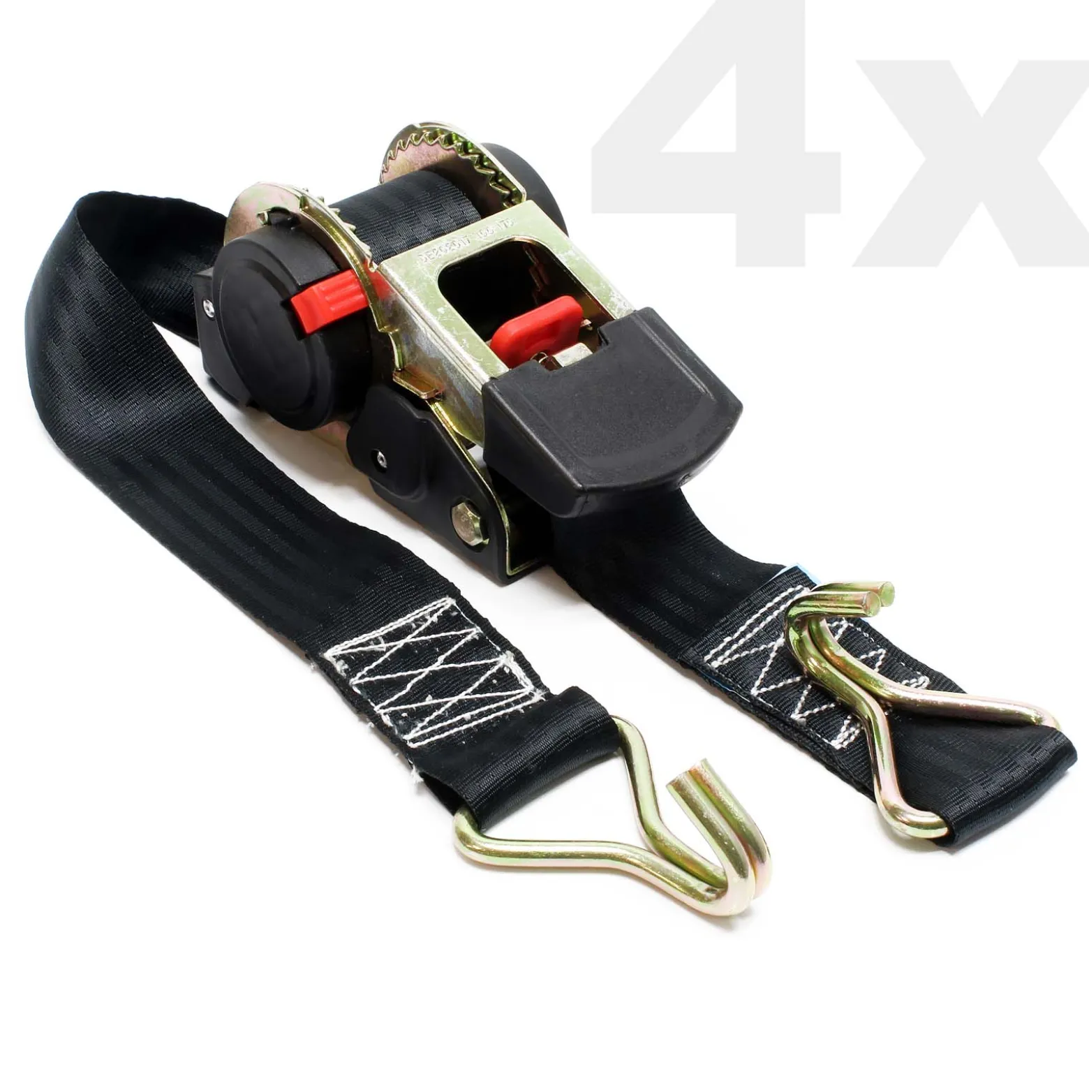 Wiltec Automatik Zurrgurt 4er Set 750 daN Zuglast 1,8m x 50mm PES Spanngurt mit Spitzhaken selbstaufrollend, ideal für Autotransport