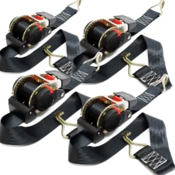 Wiltec Automatik Zurrgurt 4er Set 750 daN Zuglast 1,8m x 50mm PES Spanngurt mit Spitzhaken selbstaufrollend, ideal für Autotransport