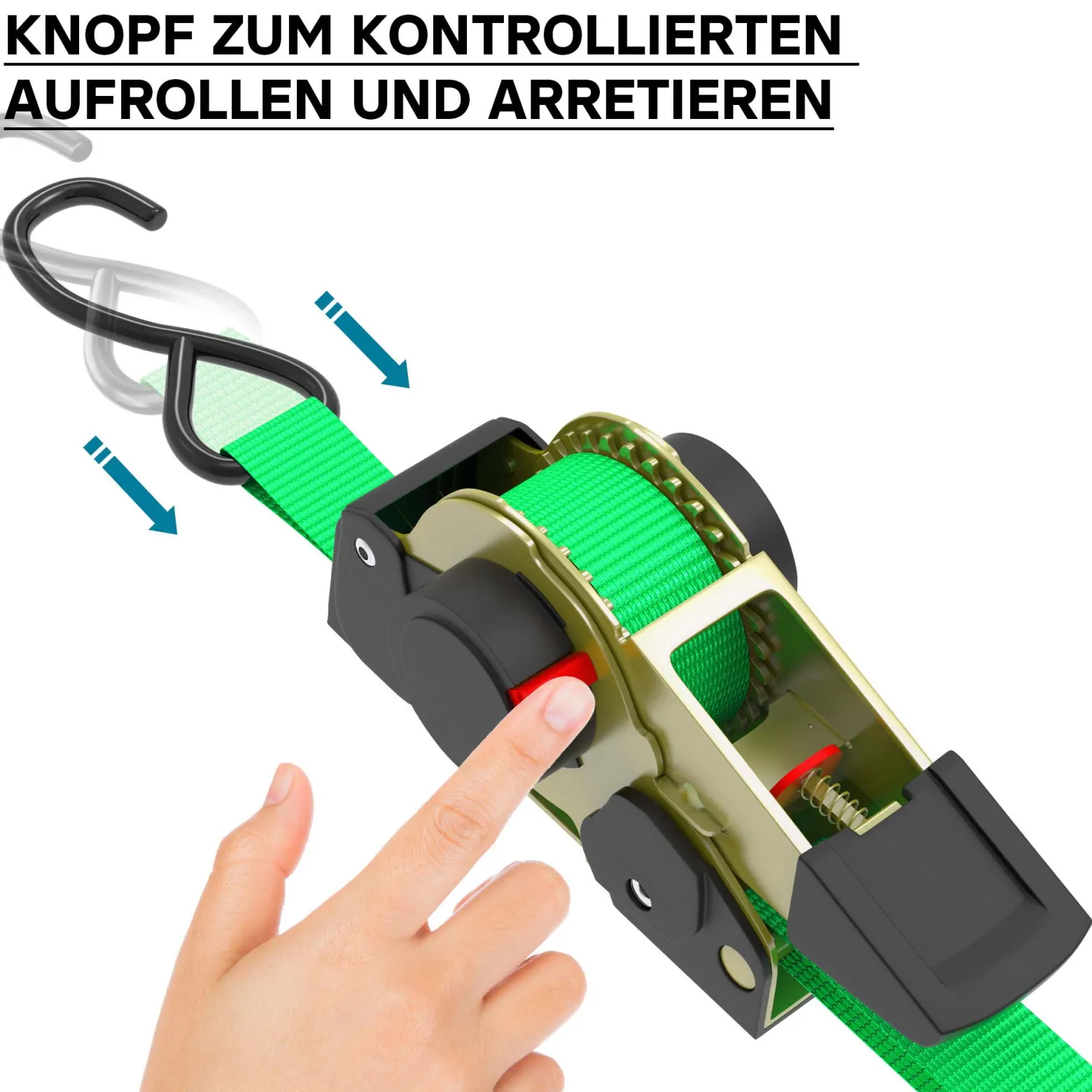 Wiltec Automatik Zurrgurt 4er Set 320 daN Zuglast 3 m x 25mm PES Spanngurt mit S-Haken selbstaufrollend, ideal für Autotransport