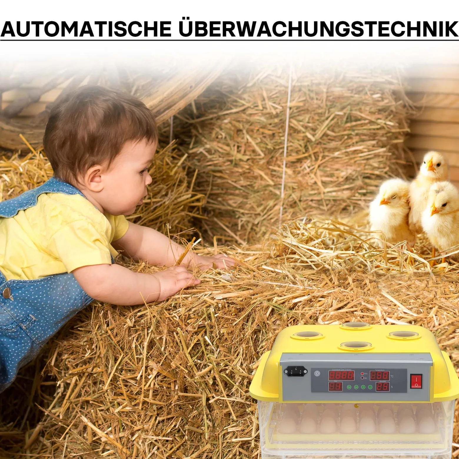 Wiltec Automatische Brutmaschine für 48 Eier, Inkubator mit vollautomatischem Wendesystem, Brutautomat mit Temperatursteuerung und Feuchtigskeitsregulierung, Brutkasten zum Eier ausbrüten