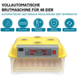 Wiltec Automatische Brutmaschine für 48 Eier, Inkubator mit vollautomatischem Wendesystem, Brutautomat mit Temperatursteuerung und Feuchtigskeitsregulierung, Brutkasten zum Eier ausbrüten