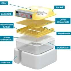 Wiltec Automatische Brutmaschine für 48 Eier, Inkubator mit vollautomatischem Wendesystem, Brutautomat mit Temperatursteuerung und Feuchtigskeitsregulierung, Brutkasten zum Eier ausbrüten