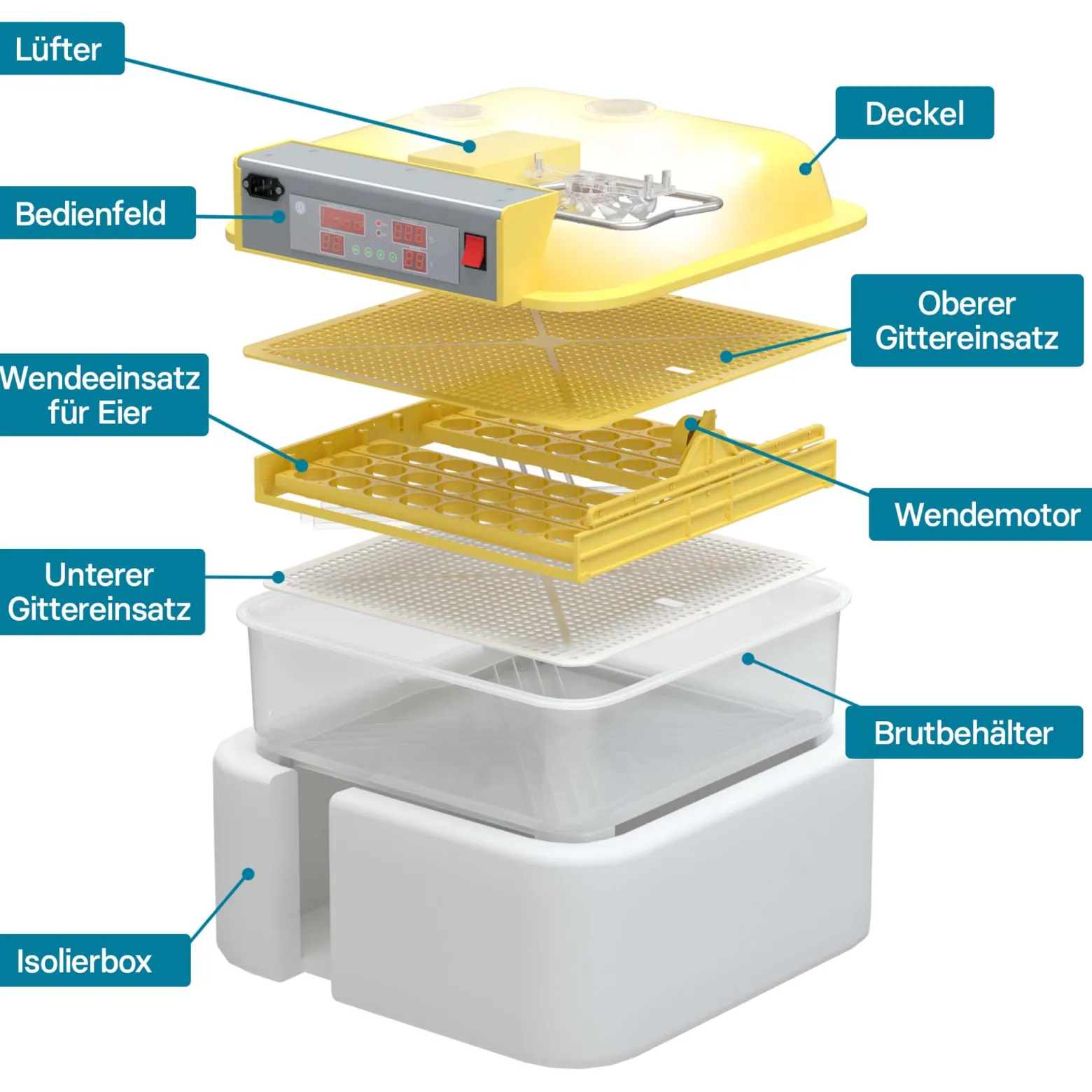 Wiltec Automatische Brutmaschine für 48 Eier, Inkubator mit vollautomatischem Wendesystem, Brutautomat mit Temperatursteuerung und Feuchtigskeitsregulierung, Brutkasten zum Eier ausbrüten