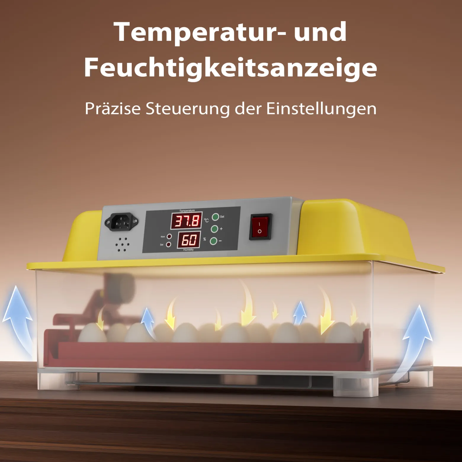 Wiltec Automatische Brutmaschine für 24 Eier, Inkubator mit vollautomatischem Wendesystem, Brutautomat mit Temperatursteuerung und Feuchtigskeitsregulierung, Brutkasten zum Eier ausbrüten
