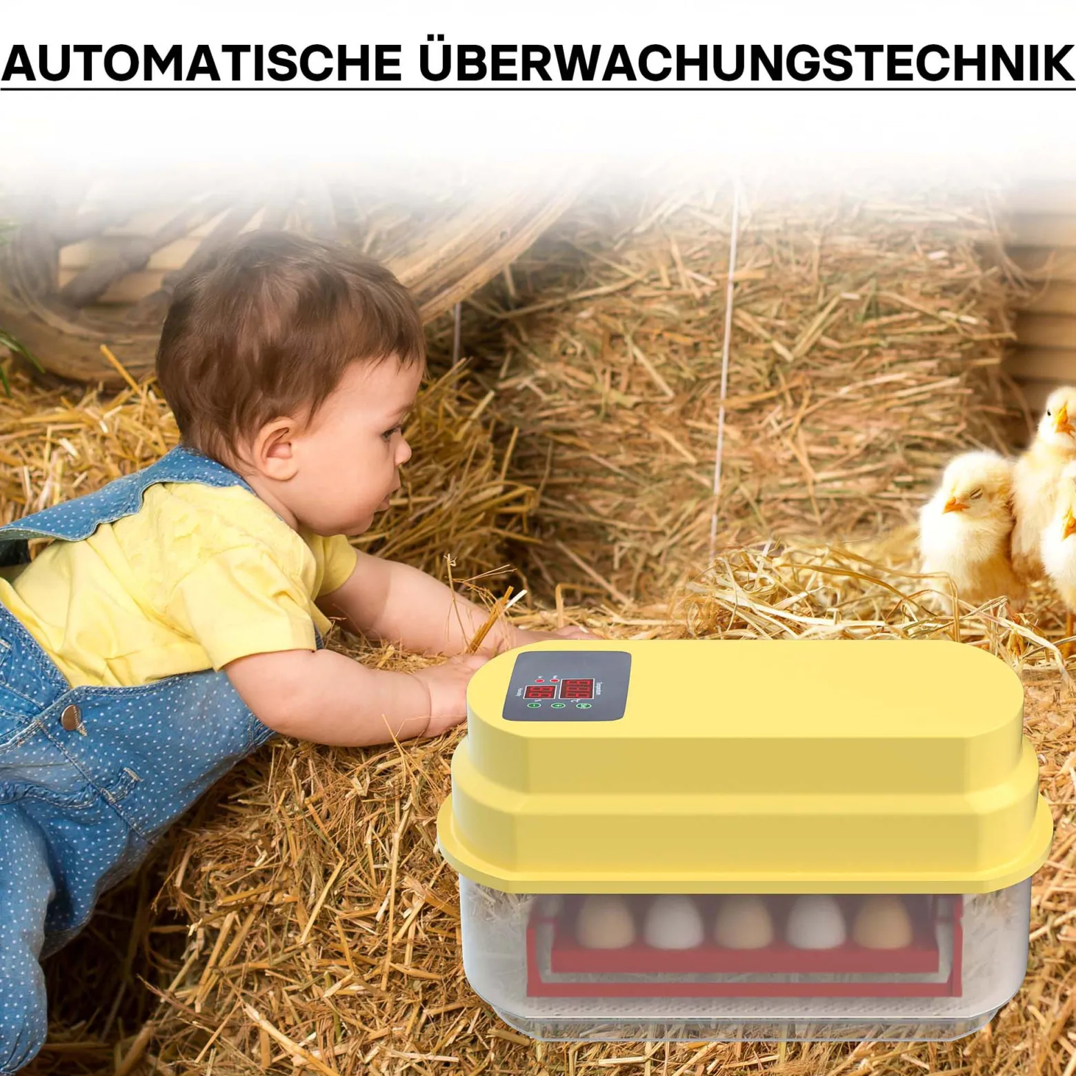 Wiltec Automatische Brutmaschine für 15 Eier, Inkubator mit vollautomatischem Wendesystem, Brutautomat mit Temperatursteuerung und Feuchtigskeitsregulierung, Brutkasten zum Eier ausbrüten