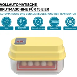 Wiltec Automatische Brutmaschine für 15 Eier, Inkubator mit vollautomatischem Wendesystem, Brutautomat mit Temperatursteuerung und Feuchtigskeitsregulierung, Brutkasten zum Eier ausbrüten
