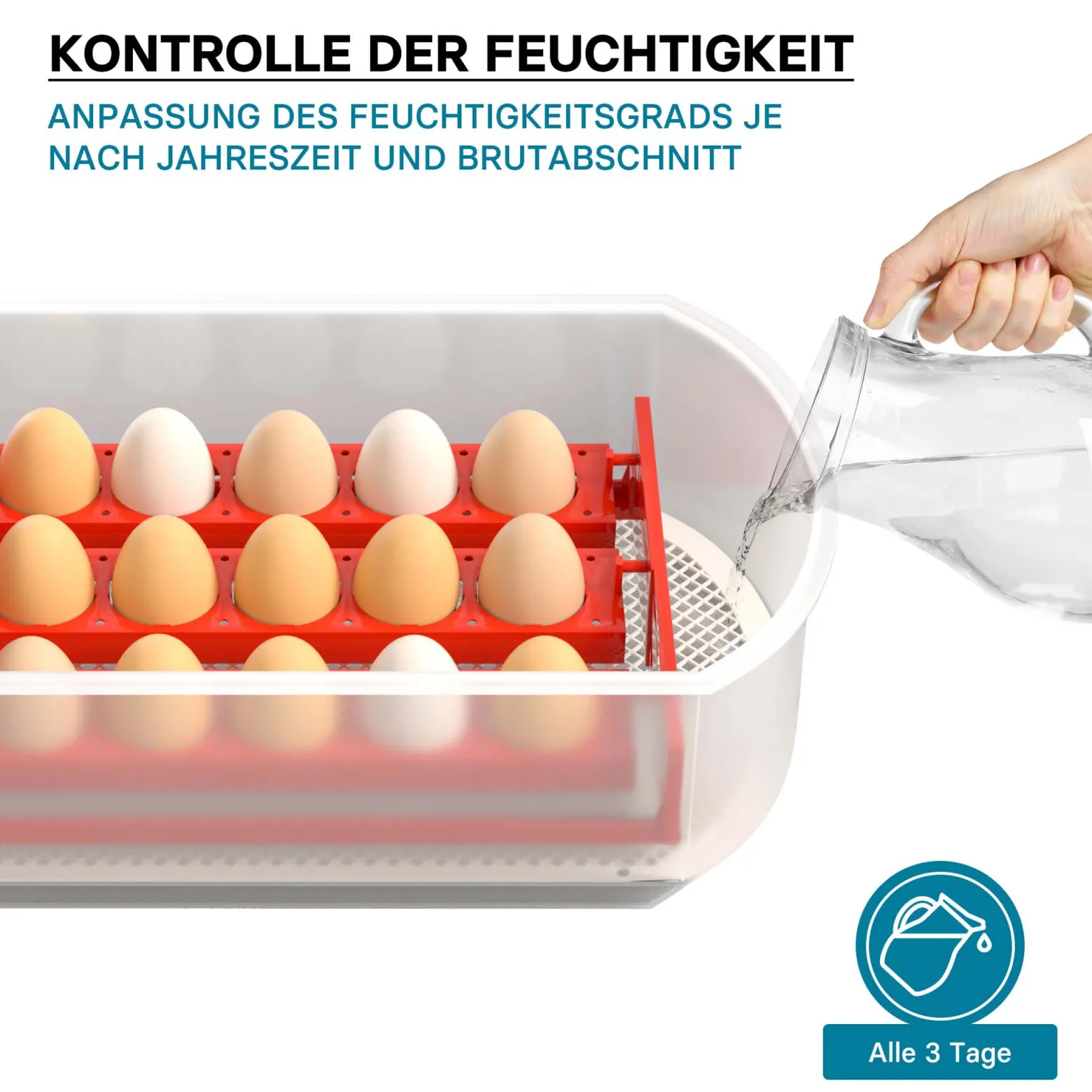 Wiltec Automatische Brutmaschine für 15 Eier, Inkubator mit vollautomatischem Wendesystem, Brutautomat mit Temperatursteuerung und Feuchtigskeitsregulierung, Brutkasten zum Eier ausbrüten