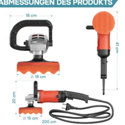 Wiltec Auto Poliermaschine Schleifmaschine 1200W bis 3000 U/min, Poliergerät mit 6 Stufen, mit Zubehör, Tellerschleifer, Rotationsschleifer