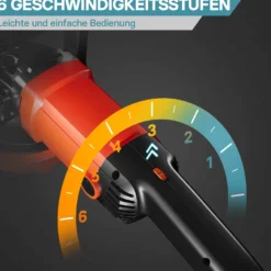 Wiltec Auto Poliermaschine Schleifmaschine 1200W bis 3000 U/min, Poliergerät mit 6 Stufen, mit Zubehör, Tellerschleifer, Rotationsschleifer