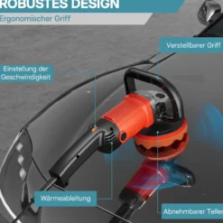 Wiltec Auto Poliermaschine Schleifmaschine 1200W bis 3000 U/min, Poliergerät mit 6 Stufen, mit Zubehör, Tellerschleifer, Rotationsschleifer