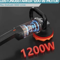 Wiltec Auto Poliermaschine Schleifmaschine 1200W bis 3000 U/min, Poliergerät mit 6 Stufen, mit Zubehör, Tellerschleifer, Rotationsschleifer