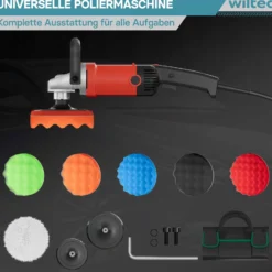 Wiltec Auto Poliermaschine Schleifmaschine 1200W bis 3000 U/min, Poliergerät mit 6 Stufen, mit Tasche und Zubehör, Tellerschleifer, Rotationsschleifer