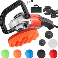 Wiltec Auto Poliermaschine Schleifmaschine 1200W bis 3000 U/min, Poliergerät mit 6 Stufen, mit Tasche und Zubehör, Tellerschleifer, Rotationsschleifer