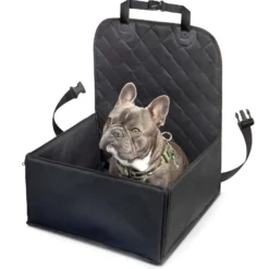 Wiltec Autositz für kleine bis mittlere Hunde 100x45 cm mit Sicherheitsgurt, Hundesitz für Vordersitz und Rücksitz, Schwarz