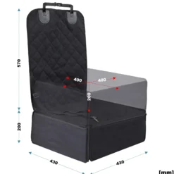 Wiltec Autositz für kleine bis mittlere Hunde 100x45 cm mit Sicherheitsgurt, Hundesitz für Vordersitz und Rücksitz, Schwarz