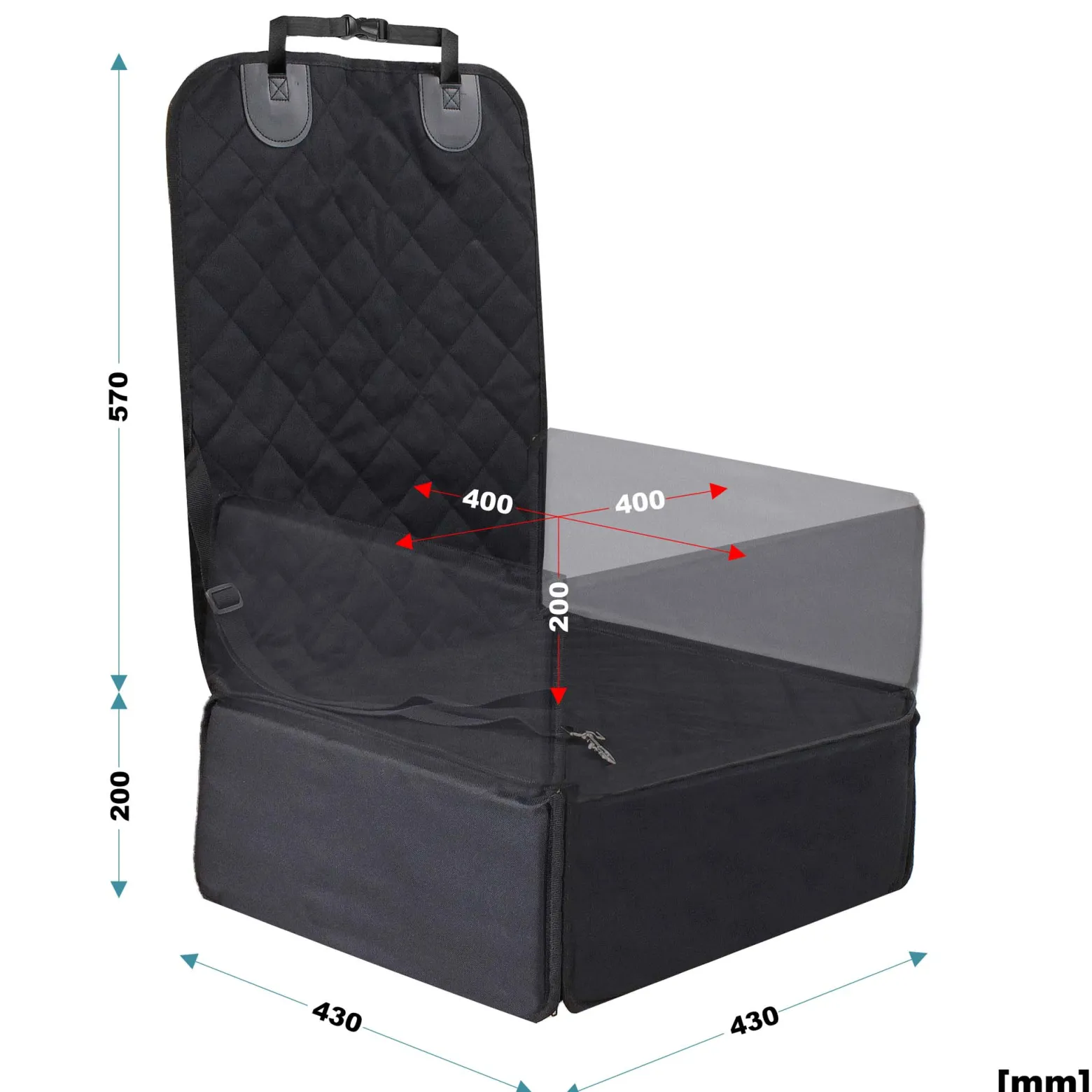Wiltec Autositz für kleine bis mittlere Hunde 100x45 cm mit Sicherheitsgurt, Hundesitz für Vordersitz und Rücksitz, Schwarz
