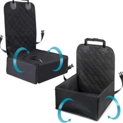 Wiltec Autositz für kleine bis mittlere Hunde 100x45 cm mit Sicherheitsgurt, Hundesitz für Vordersitz und Rücksitz, Schwarz