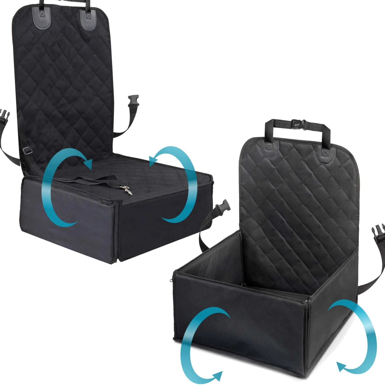 Wiltec Autositz für kleine bis mittlere Hunde 100x45 cm mit Sicherheitsgurt, Hundesitz für Vordersitz und Rücksitz, Schwarz