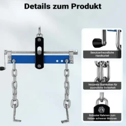 Wiltec Balancierer bis 680 kg, Getriebeheber aus Stahl, Motorheber mit einstellbarem Arbeitsbereich, Werkstattkran mit Kette und Sicherheitshaken