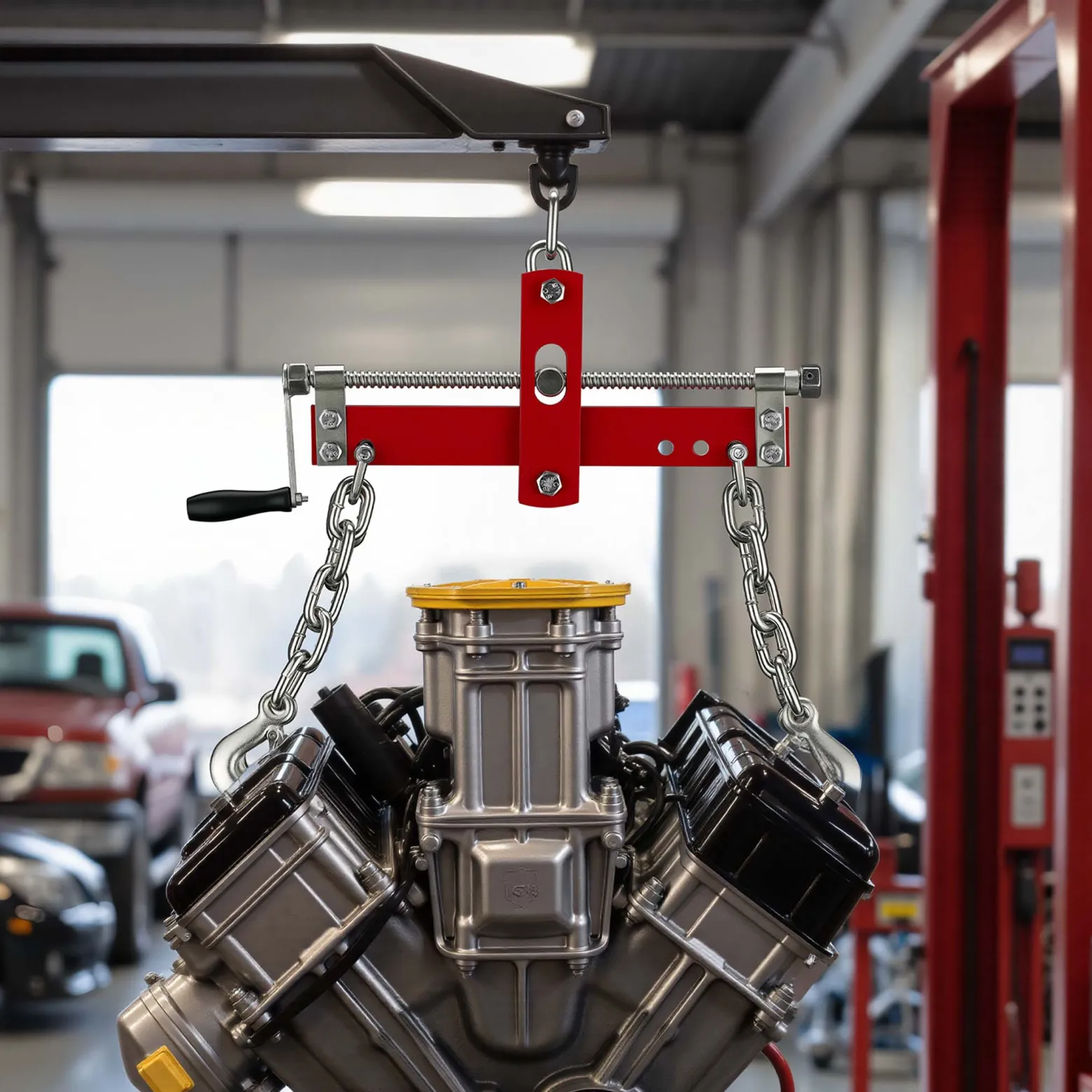 Wiltec Balancierer bis zu 900kg Positionierer für Werkstattkran als Kettenzug, Seilzug mit extra großen Befestigungsaugen Motorheber